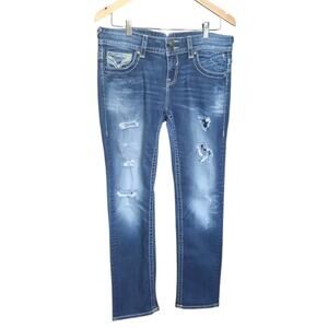 Vigoss The Chelsea Boyfriend Cut Distressed 5 Pocket Blue Jeans Size 11/12